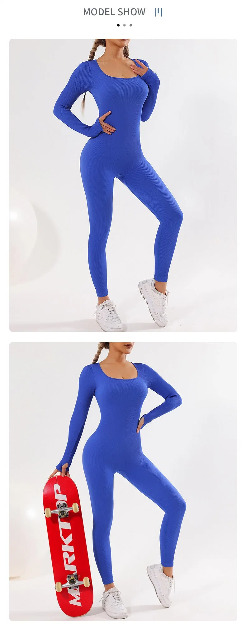 Long Sleeve Fitness Wear Seamless Yoga Bodysuit Athletic Activewear for Women