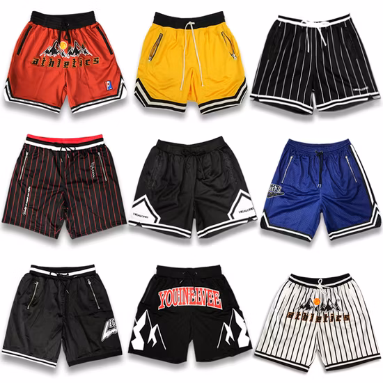 Wholesale Men&prime; S Basketball Jersey Custom Sublimated Printing Sportswear Design Embroidery Logo Sports Casual Mesh Basketball Shorts